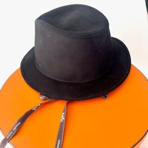 Hermes Vintage Cotton Fedora Hat with Embroidered H